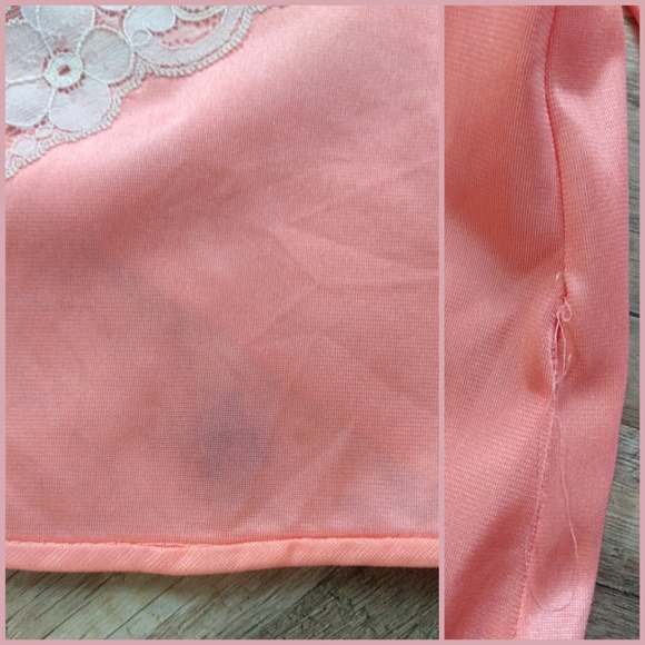 Vintage 70s 80s Coral Lingerie Nightgown Small Mumu Maxi Dress Bell Sleeve - Picture 6 of 9